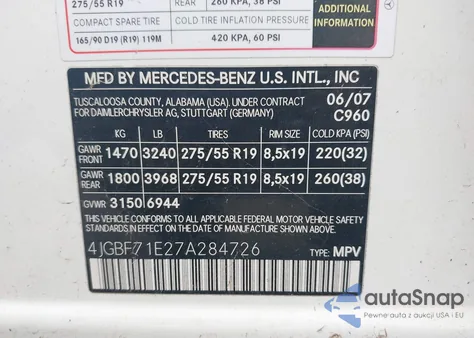 2007 Mercedes-Benz Gl 450 4Matic z USA, uszkodzony, nr VIN 4JGBF71E27A284726